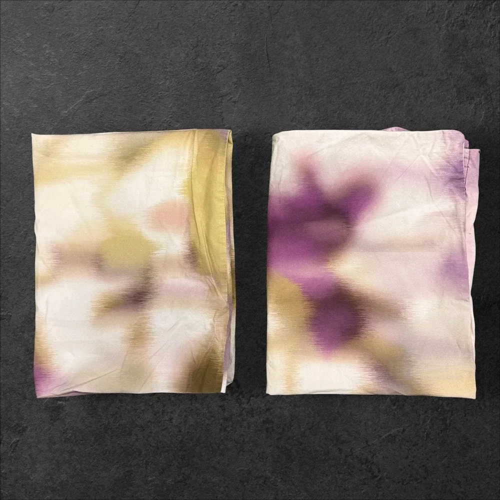 West Elm  Organic Cotton  Queen Duvet + 2 Standart shams Purple Green Watercolor